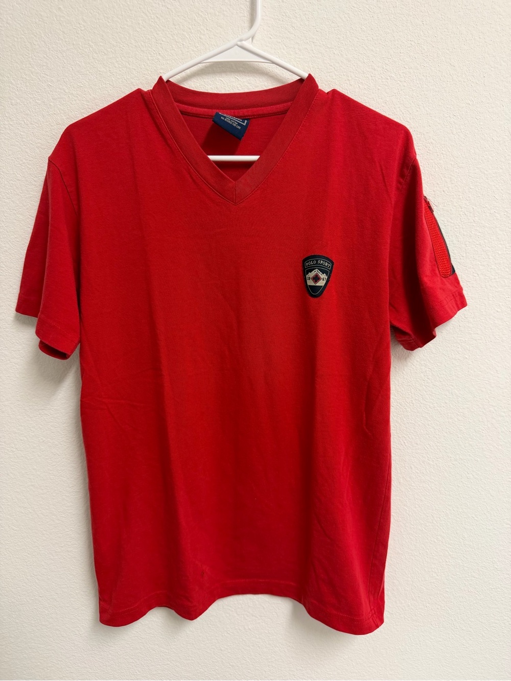 Polo by Ralph Lauren Red V-Neck Short Sleeve Shirt with Patch Crest